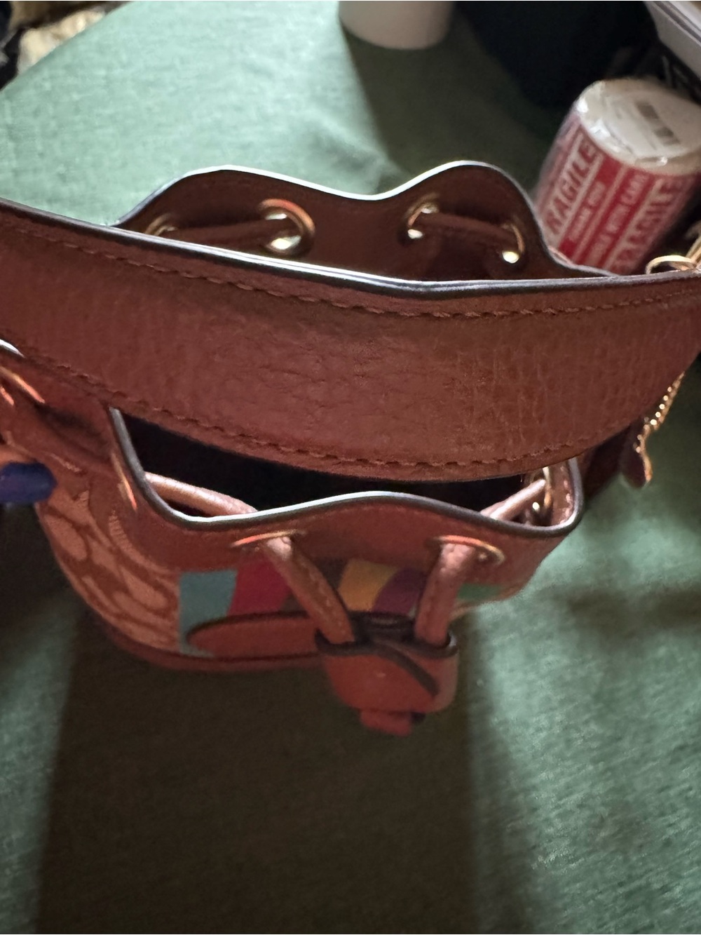 Coach Dempsey Signature Stripe Bucket Bag in Brown with Multicolor Stripe - Picture 13 of 15